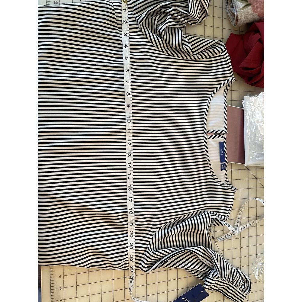 NWT APT. 9 Womens Dress Black White Stripe XL Lined 3/4 Sleeves Belted Boatneck - Picture 7 of 9